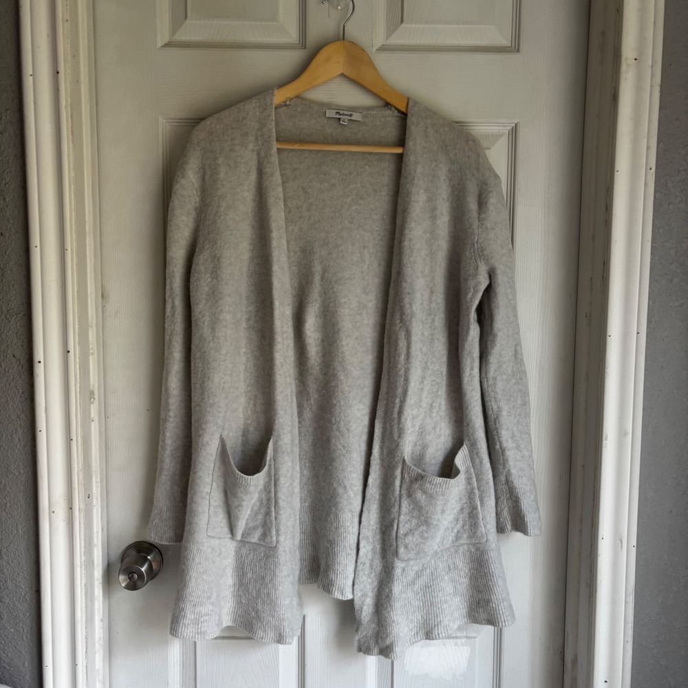 Madewell Light Gray Marled Knit Open Front Cardigan Sweater XS Alpaca Wool Blend